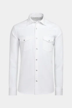 SUITSUPPLY Twill-Westernhemd Weiß-Männlich Casual Hemden