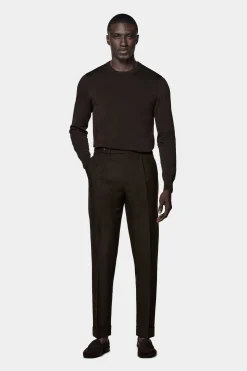 SUITSUPPLY Vigo Hose Dunkelbraun Bundfalte-Männlich Elegante Hosen