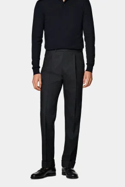SUITSUPPLY Vigo Hose Dunkelgrau Bundfalte-Männlich Elegante Hosen