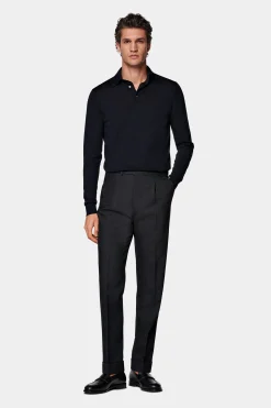 SUITSUPPLY Vigo Hose Dunkelgrau Bundfalte-Männlich Elegante Hosen