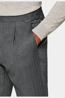 SUITSUPPLY Vigo Hose Dunkelgrau Bundfalte Fischgrätmuser-Männlich Elegante Hosen