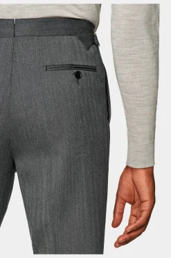 SUITSUPPLY Vigo Hose Dunkelgrau Bundfalte Fischgrätmuser-Männlich Elegante Hosen