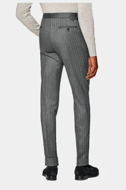 SUITSUPPLY Vigo Hose Dunkelgrau Bundfalte Fischgrätmuser-Männlich Elegante Hosen