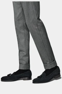 SUITSUPPLY Vigo Hose Dunkelgrau Bundfalte Fischgrätmuser-Männlich Elegante Hosen
