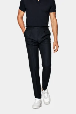 SUITSUPPLY Vigo Hose Navy Bundfalte-Männlich Elegante Hosen