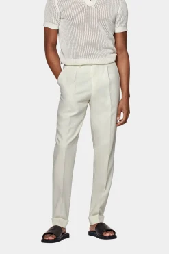 SUITSUPPLY Vigo Hose Off-White Bundfalte-Männlich Elegante Hosen