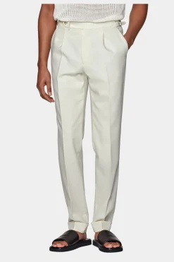 SUITSUPPLY Vigo Hose Off-White Bundfalte-Männlich Elegante Hosen