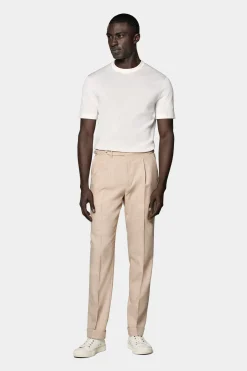 SUITSUPPLY Vigo Hose Sand Bundfalte-Männlich Elegante Hosen