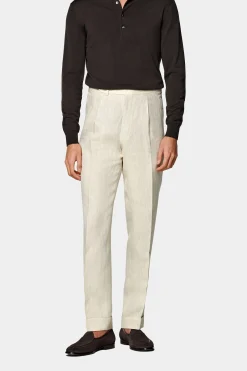 SUITSUPPLY Vigo Hose Sand Bundfalte-Männlich Elegante Hosen