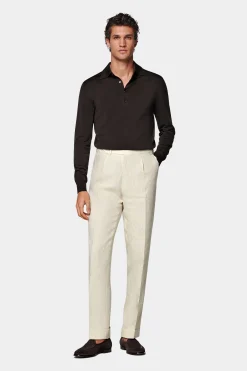 SUITSUPPLY Vigo Hose Sand Bundfalte-Männlich Elegante Hosen