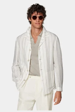 SUITSUPPLY Walter Hemd-Sakko Hellbraun Gestreift-Männlich Hemd-Sakkos