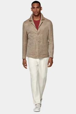 SUITSUPPLY Walter Hemd-Sakko Taupe Fischgrätmuster-Männlich Hemd-Sakkos