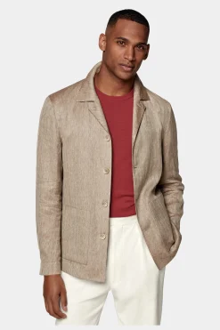 SUITSUPPLY Walter Hemd-Sakko Taupe Fischgrätmuster-Männlich Hemd-Sakkos