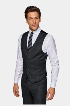 SUITSUPPLY Weste Dunkelgrau Birdseyemuster-Männlich Anzugwesten