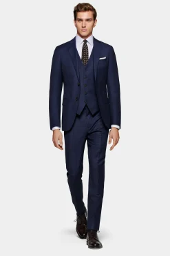 SUITSUPPLY Weste Navy Birdseye-Muster-Männlich Anzugwesten