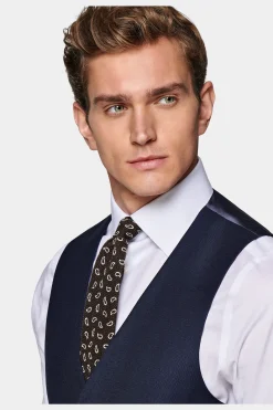 SUITSUPPLY Weste Navy Birdseye-Muster-Männlich Anzugwesten