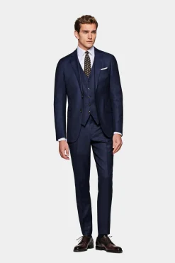 SUITSUPPLY Weste Navy Birdseye-Muster-Männlich Anzugwesten